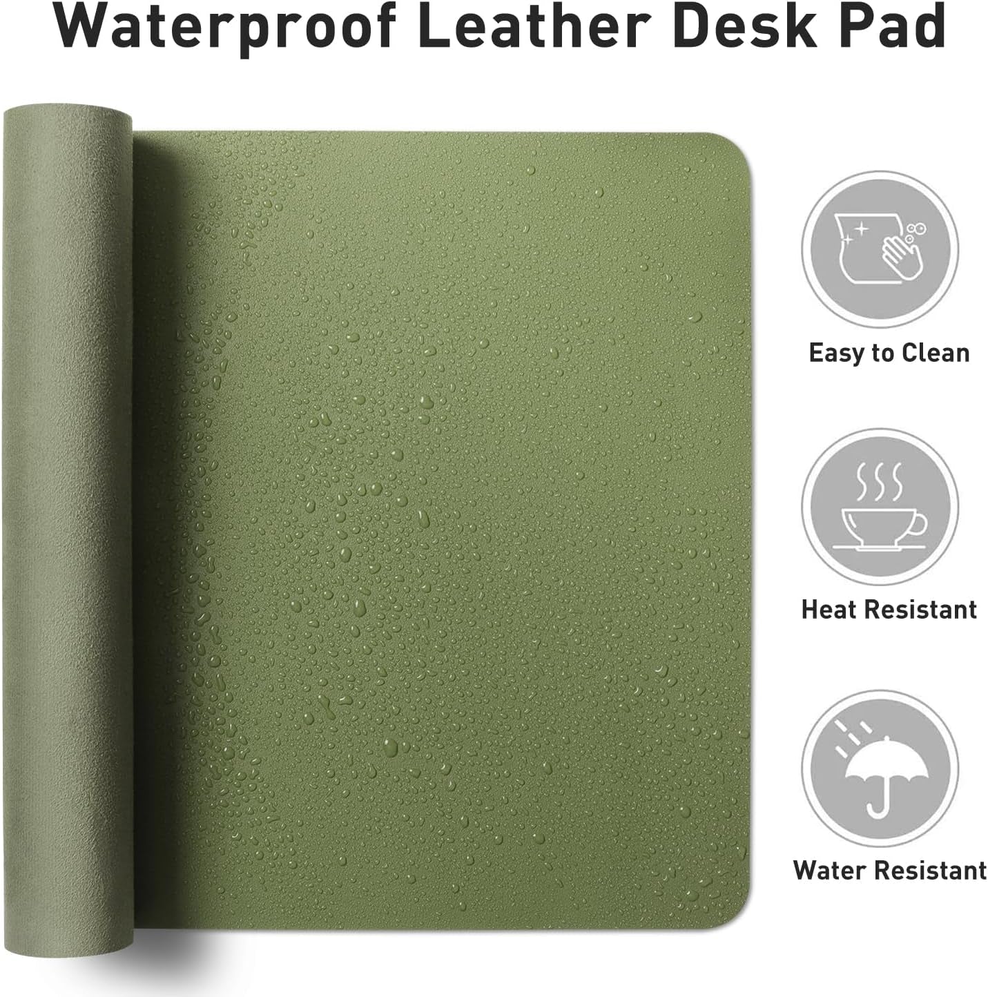 Leather Desk Pad Protector, Mouse Pad, Office Desk Mat, Non-Slip PU Leather Desk Blotter, Laptop Desk Pad, Waterproof Desk Writing Pad for Office and Home (31.5" X 15.7",Olive Green)