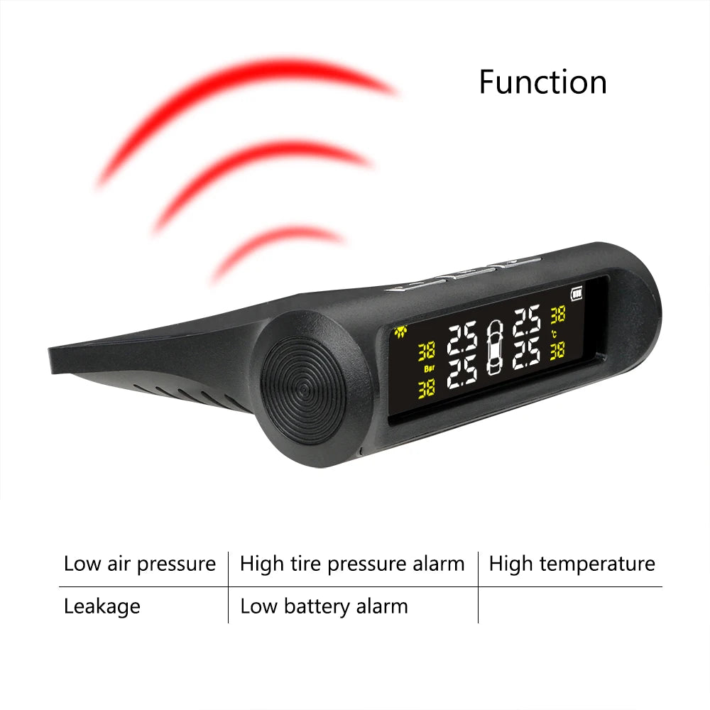 Solar-Powered Digital LCD Tyre Pressure Monitoring System with External Sensors and Auto Security Alarm
