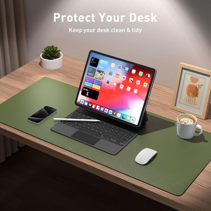 Leather Desk Pad Protector, Mouse Pad, Office Desk Mat, Non-Slip PU Leather Desk Blotter, Laptop Desk Pad, Waterproof Desk Writing Pad for Office and Home (31.5" X 15.7",Olive Green)